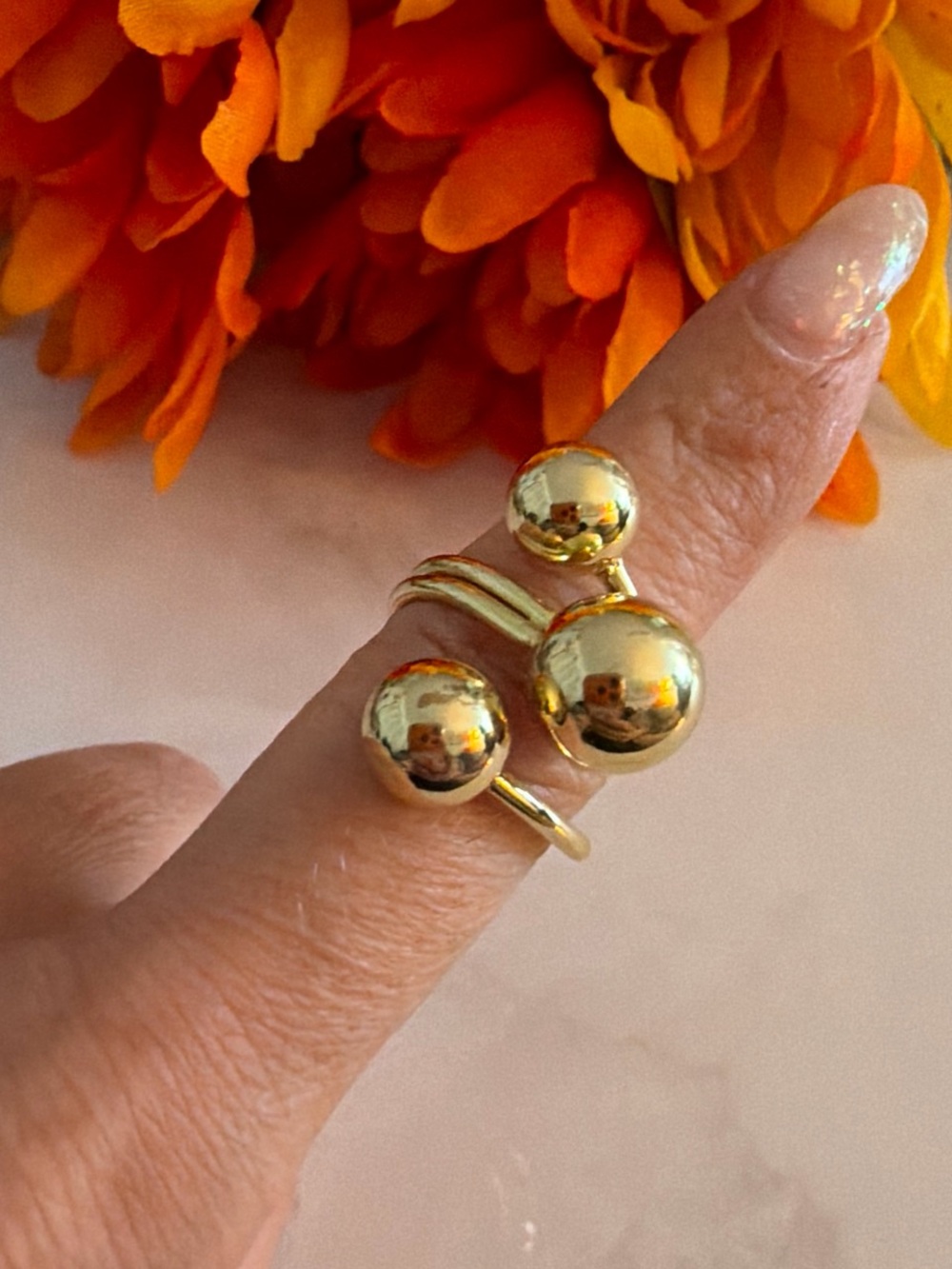 Gold Double Ball Adjustable Ring - Women Jewelry